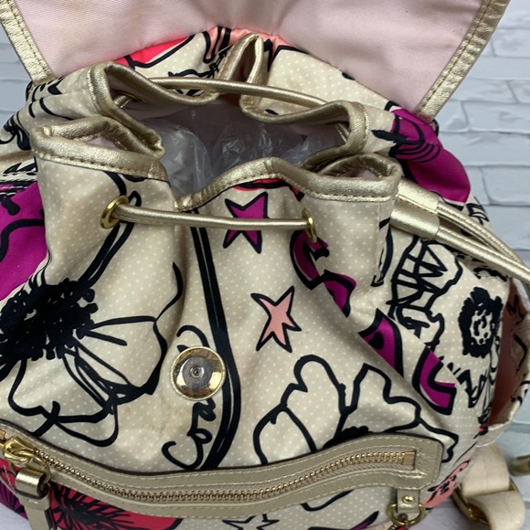 Coach Poppy Floral Fabric backpack Gold pink Medium Drawstring Adjustable Rare - Picture 13 of 17